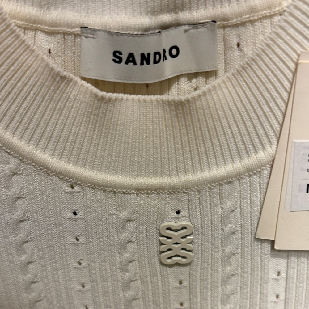 Sandro Two-Tone Long Sleeve Knit Dress - White & Black - Picture 3 of 3